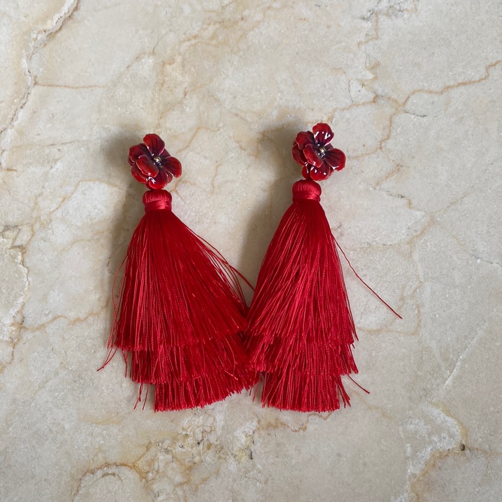 Red Flower Statement Earrings - image 1